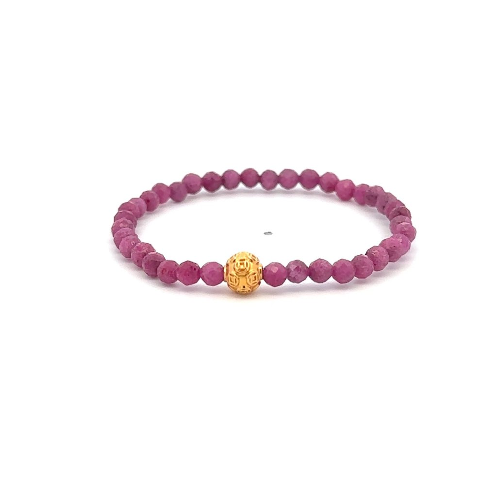 18k Gold Money Coin Ball Lucky Charm Bracelet Mini Gemstone Natural Ruby 3 - 4mm 79$